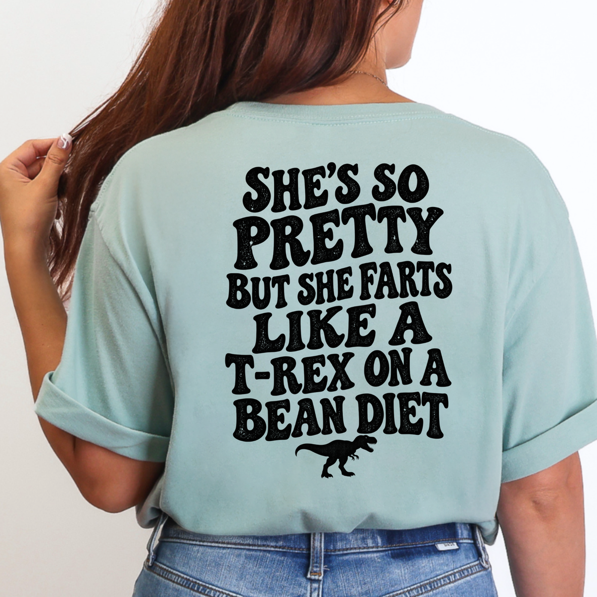 Farts like a T-Rex (BACK Print) Graphic Tee - Dusty Blue