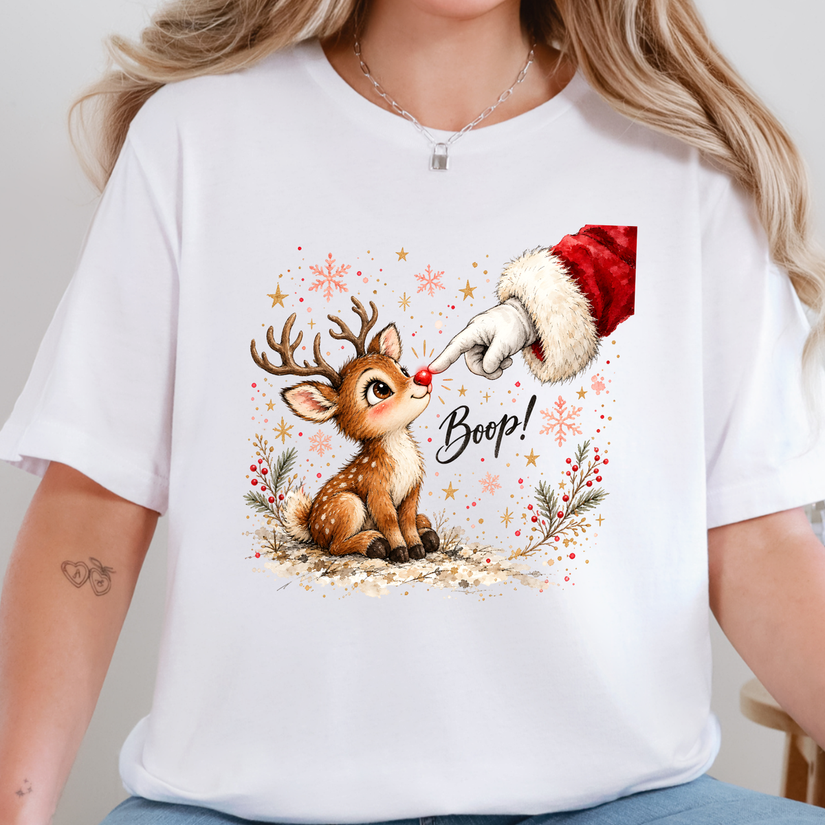 Boop Reindeer Graphic Tee - White