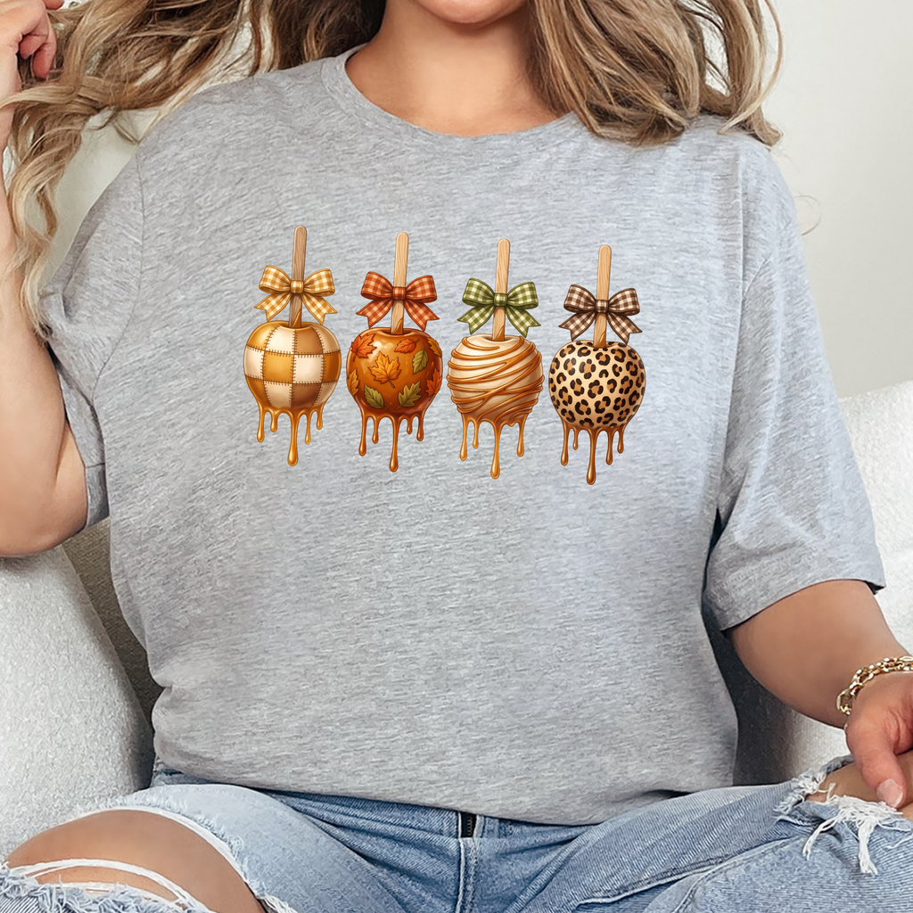 Fall Caramel Apples Graphic Tee - Grey