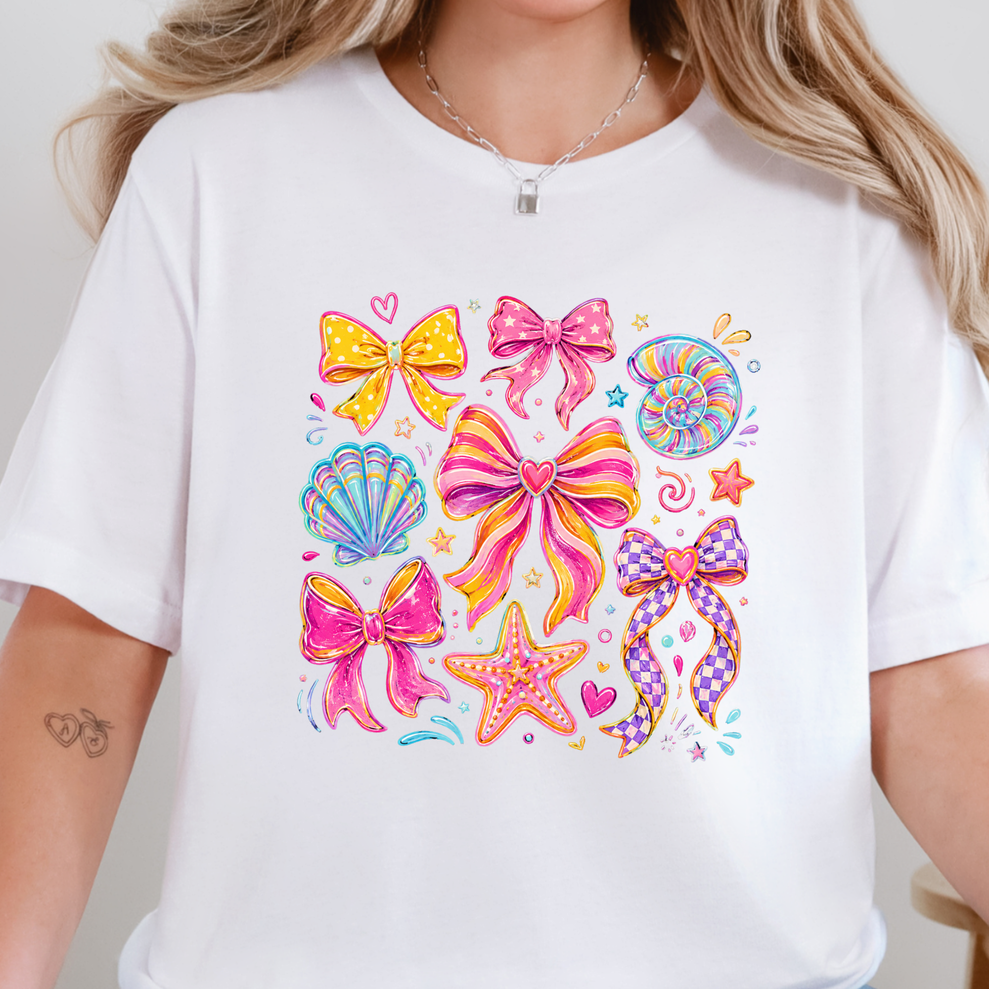 Coquette Summer Bow Graphic Tee - White