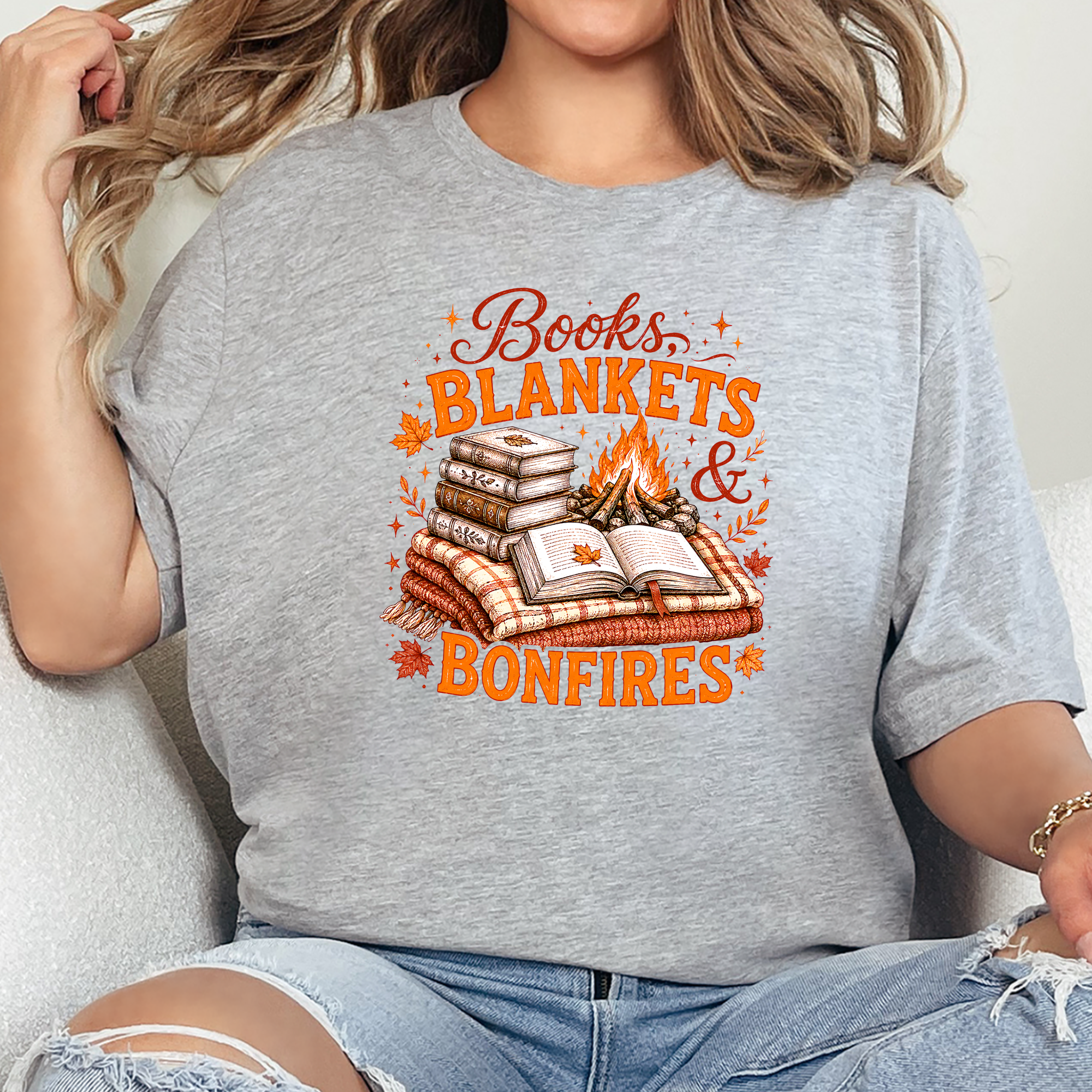 Books, Blankets & Bonfires Graphic Tee - Grey