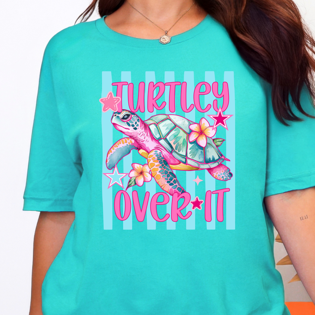 Turtley Over It Graphic Tee - Heather Sea Green