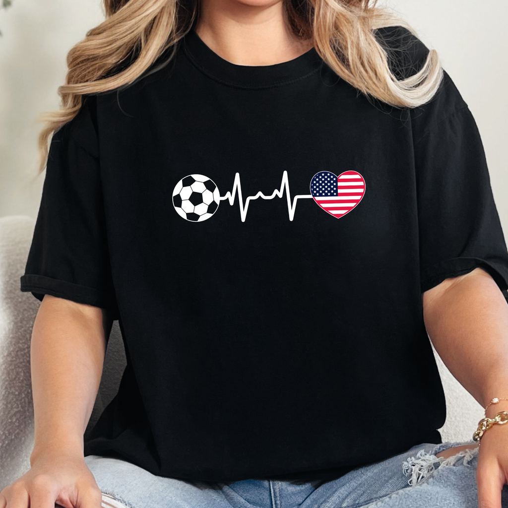 Soccer Heartbeat USA Graphic Tee - Black