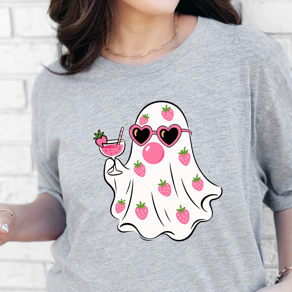 Strawberry Ghost Graphic Tee - Grey