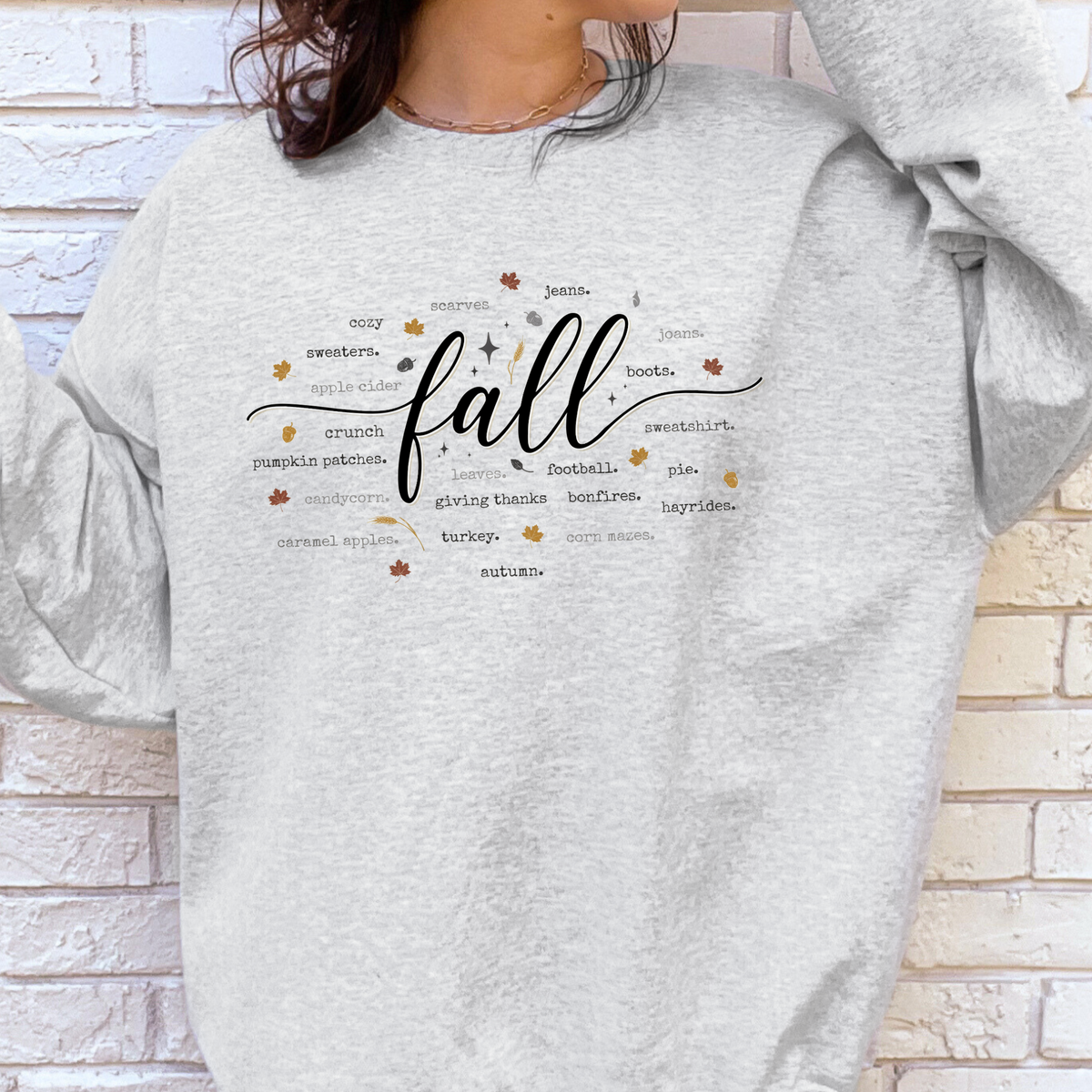 Cozy Fall Words Graphic Sweatshirt - Ash