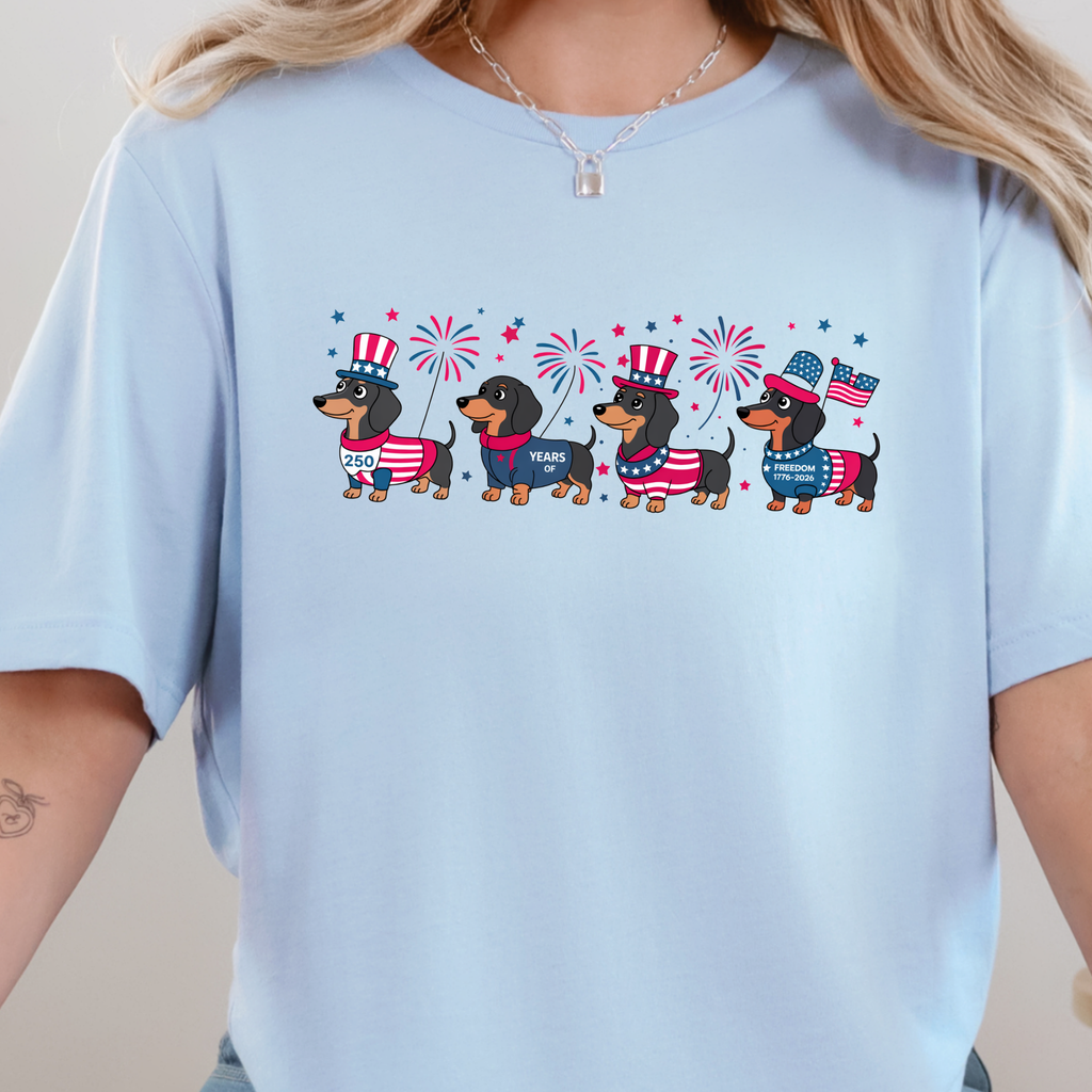 Patriotic Dachshund Graphic Tee - Baby Blue