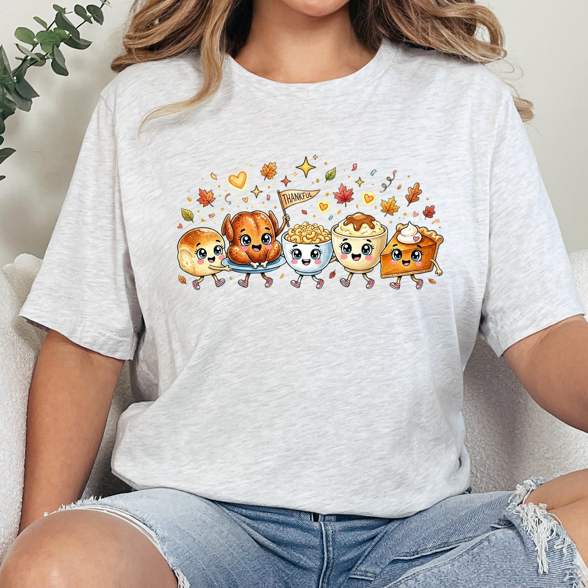 Thanksgiving Doodles Graphic Tee - Ash