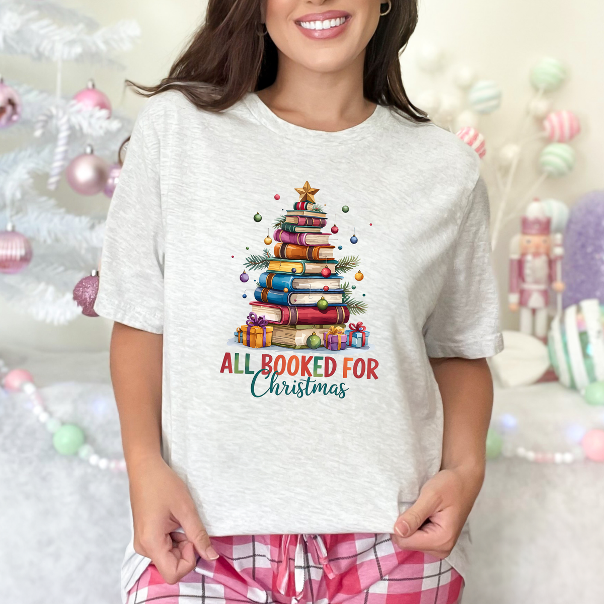 Booked for Christmas Tree Graphic Tee - Ash Tee