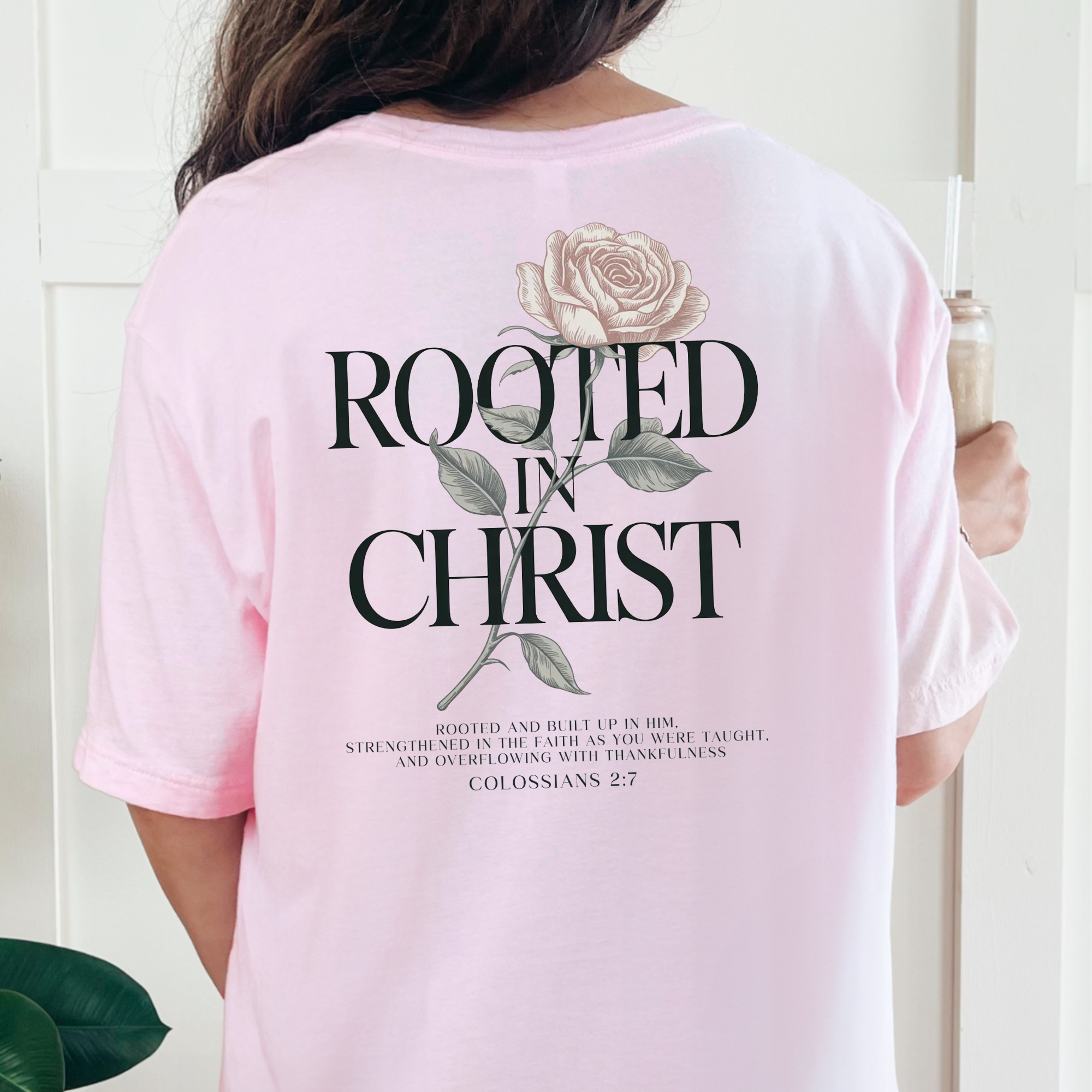 Rooted in Christ Graphic Tee- Pink