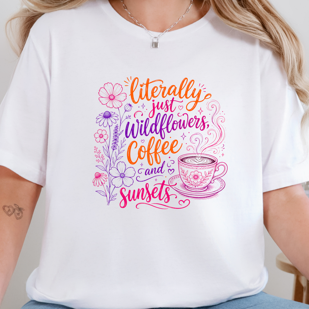Wildflowers Coffee Sunsets Graphic Tee - White