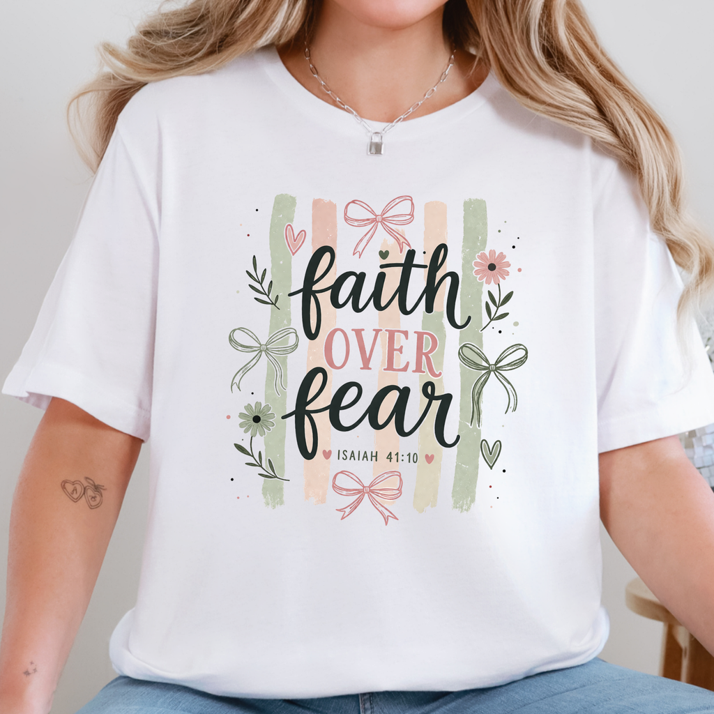 Faith over Fear Stripes Graphic Tee - White