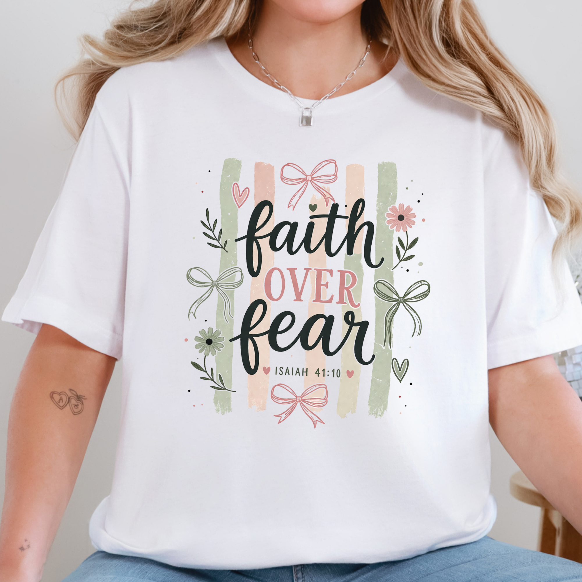 Faith over Fear Stripes Graphic Tee - White