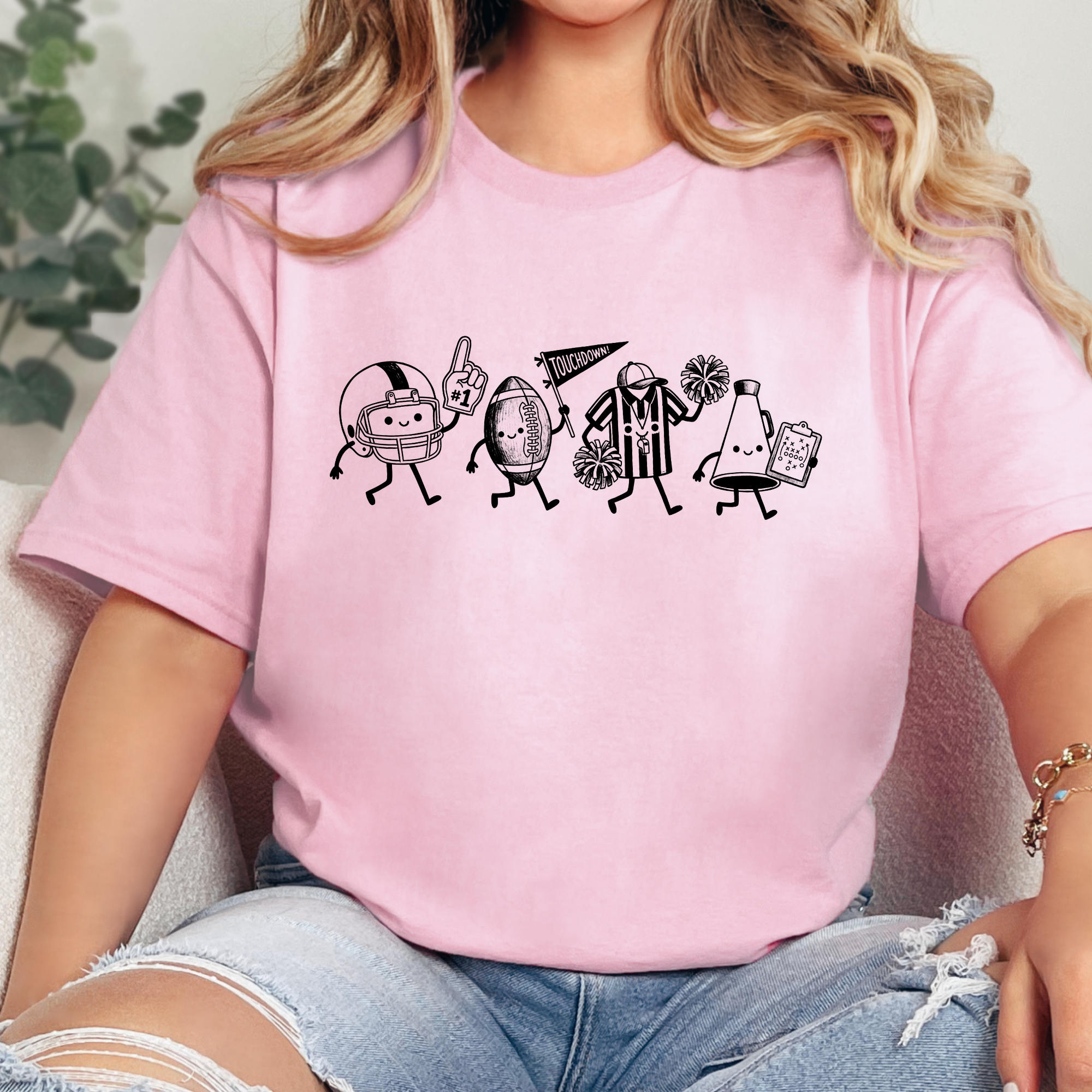 Football Doodles Graphic Tee - Pink