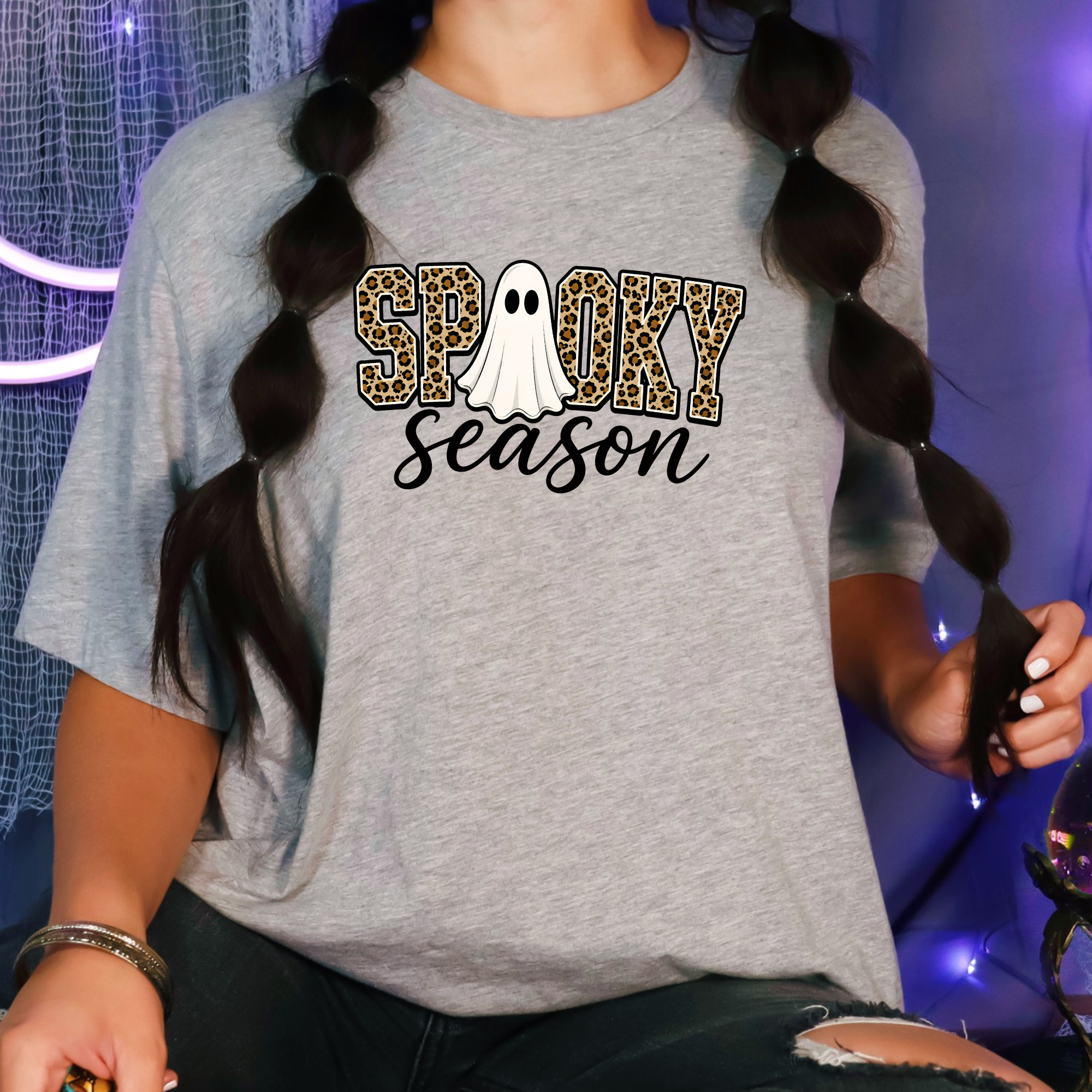 Spooky Season Ghost Graphic Tee - Grey
