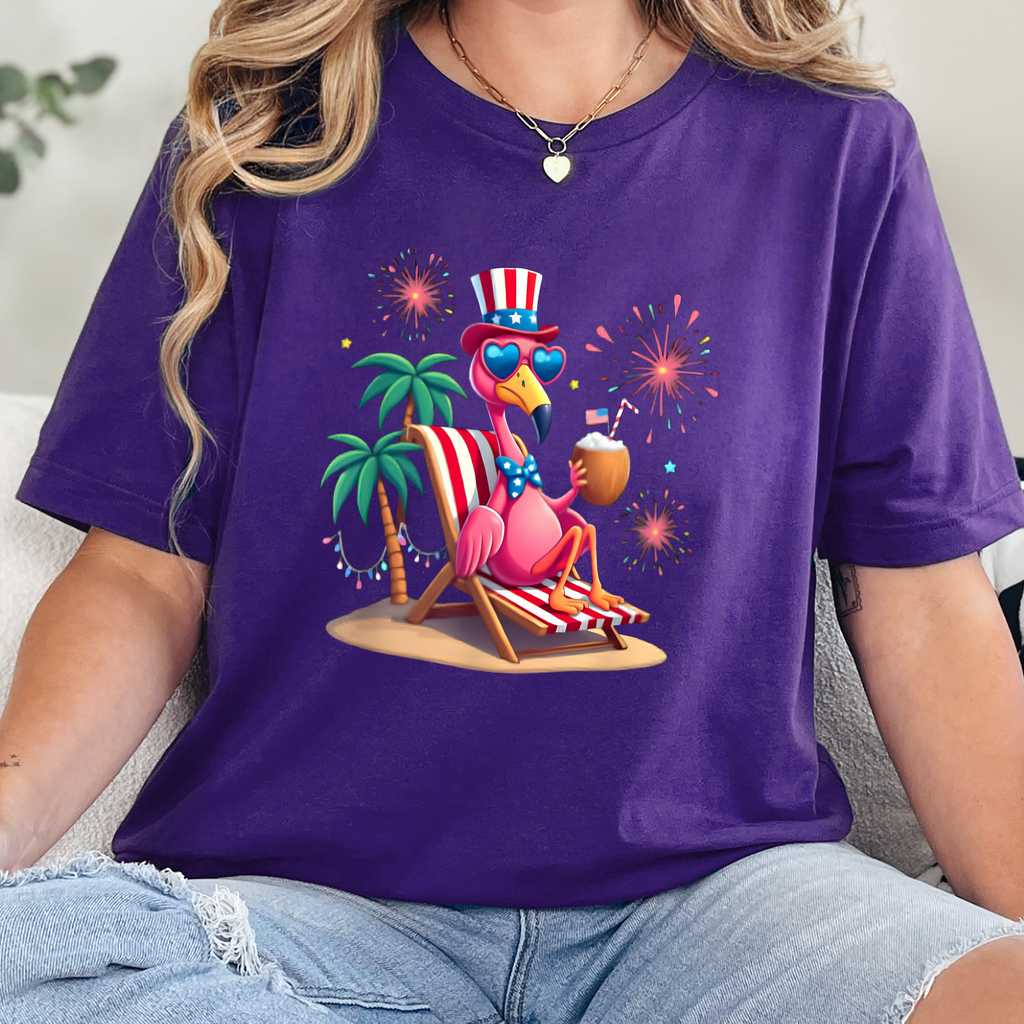 Beach Flamingo Graphic Tee - Team Purple Tee