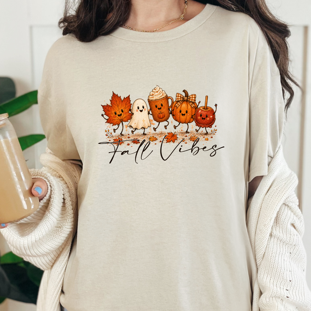 Cute Fall Vibes Graphic Tee - Natural