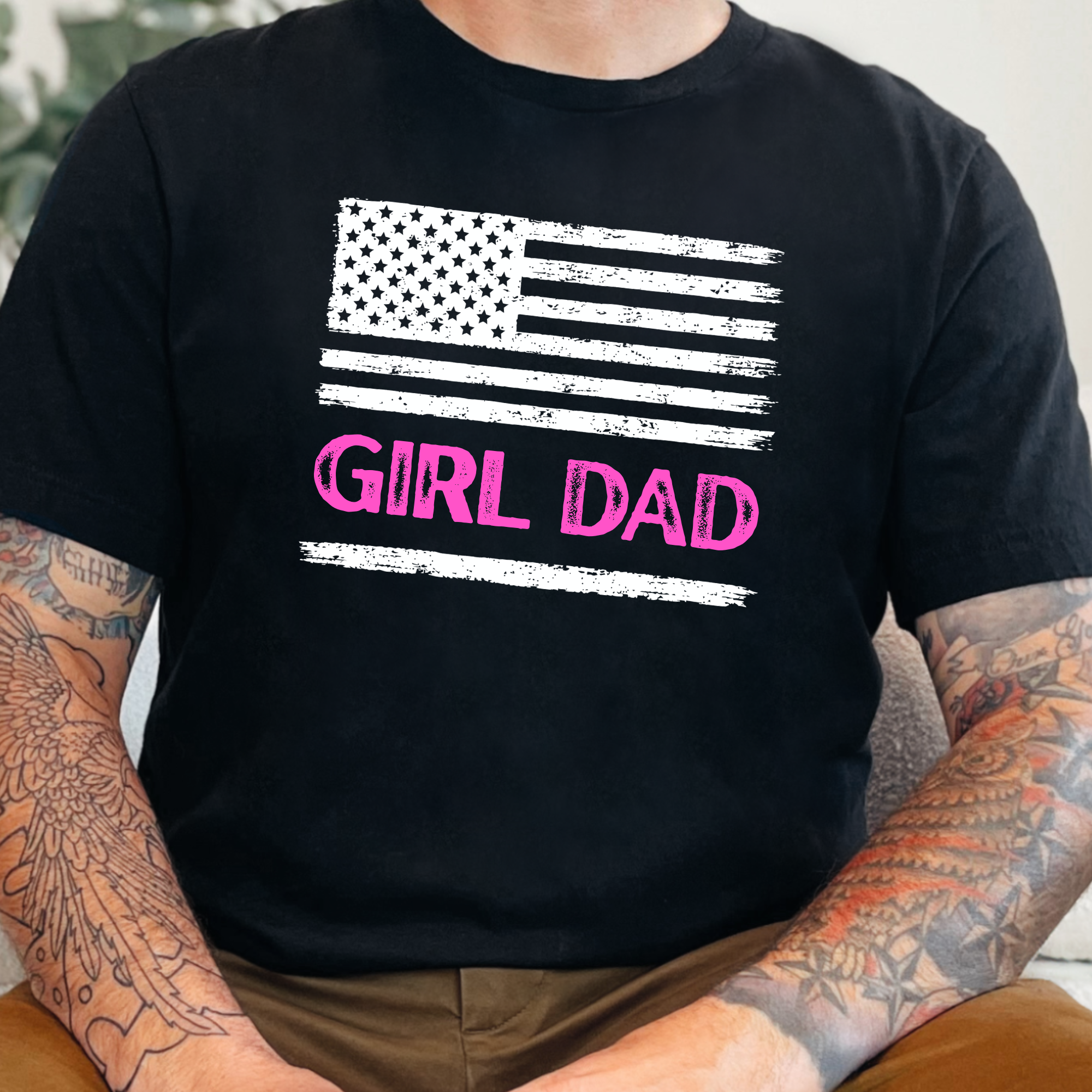 Patriotic Girl Dad Graphic Tee - Black