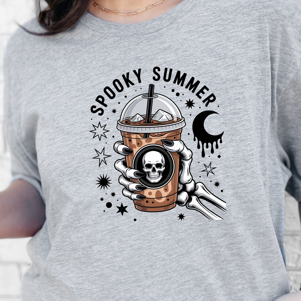 Spooky Summer Iced Coffee Graphic Tee - Grey