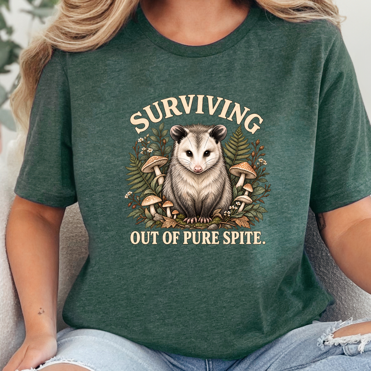 Surviving Out of Pure Spite Graphic Tee - Heather Forest