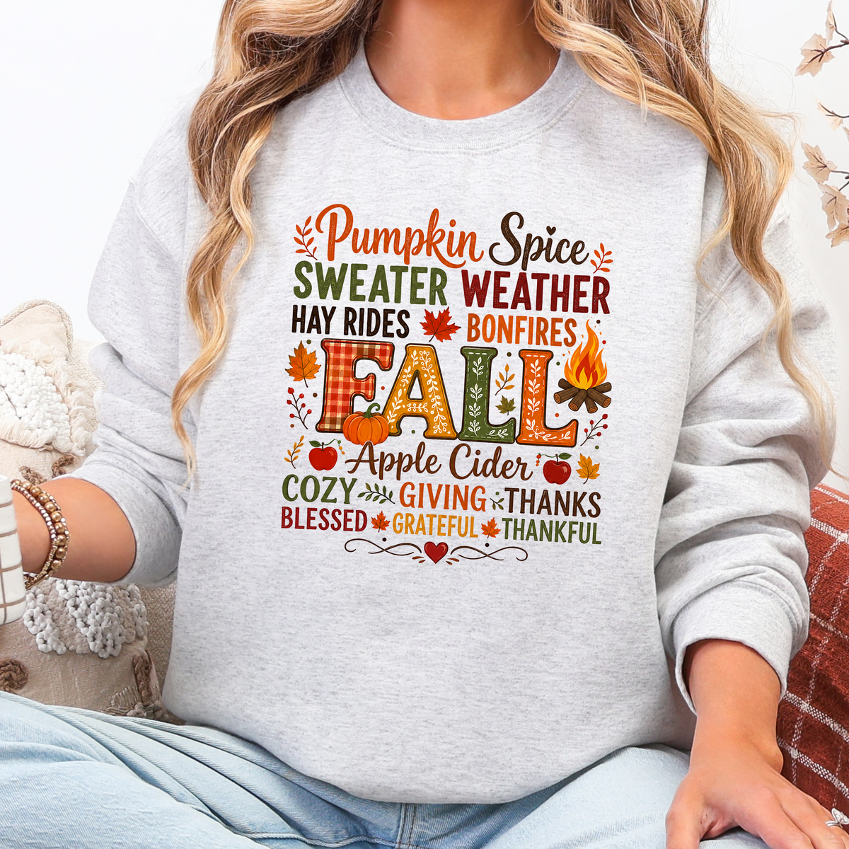 Pumpkin Spice Sweater Weather Graphic Sweatshirt - Ash