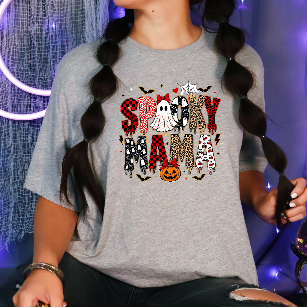 Spooky Mama Cheetah Graphic Tee - Grey
