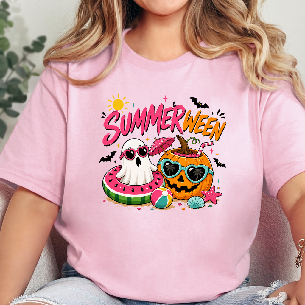 Summerween Ghost Graphic Tee - Pink