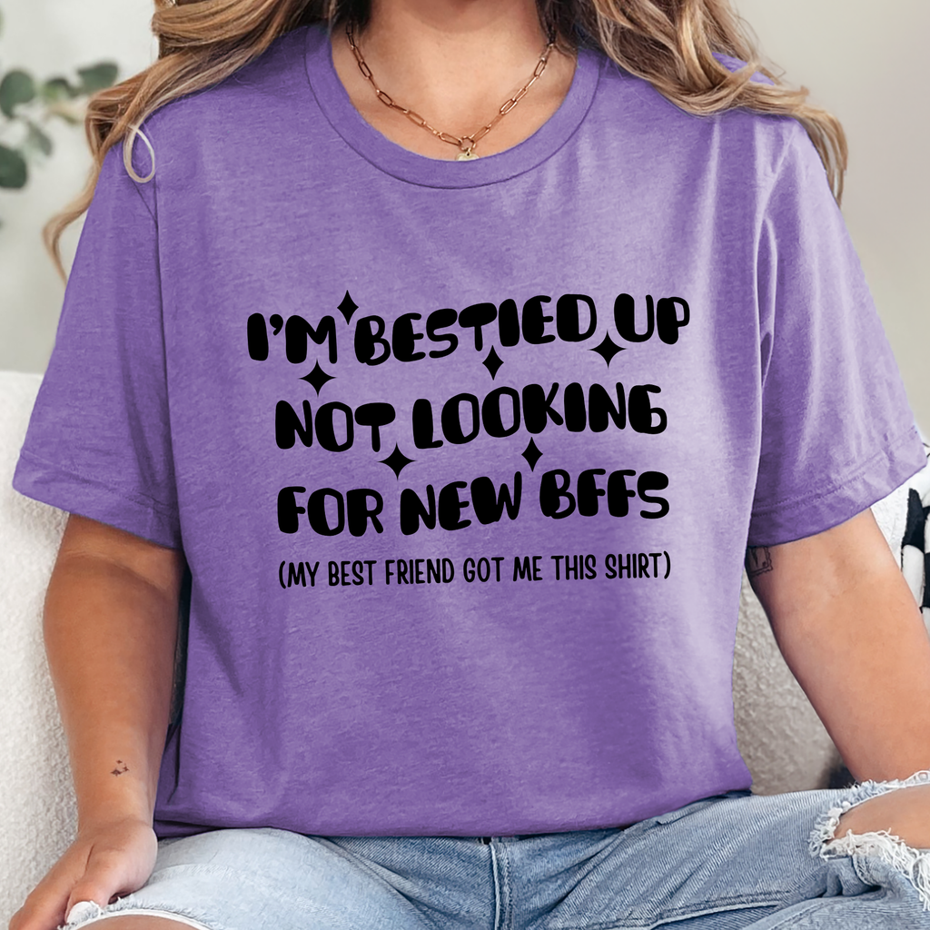 I'm Bestied Up Graphic Tee - Heather Team Purple Tee