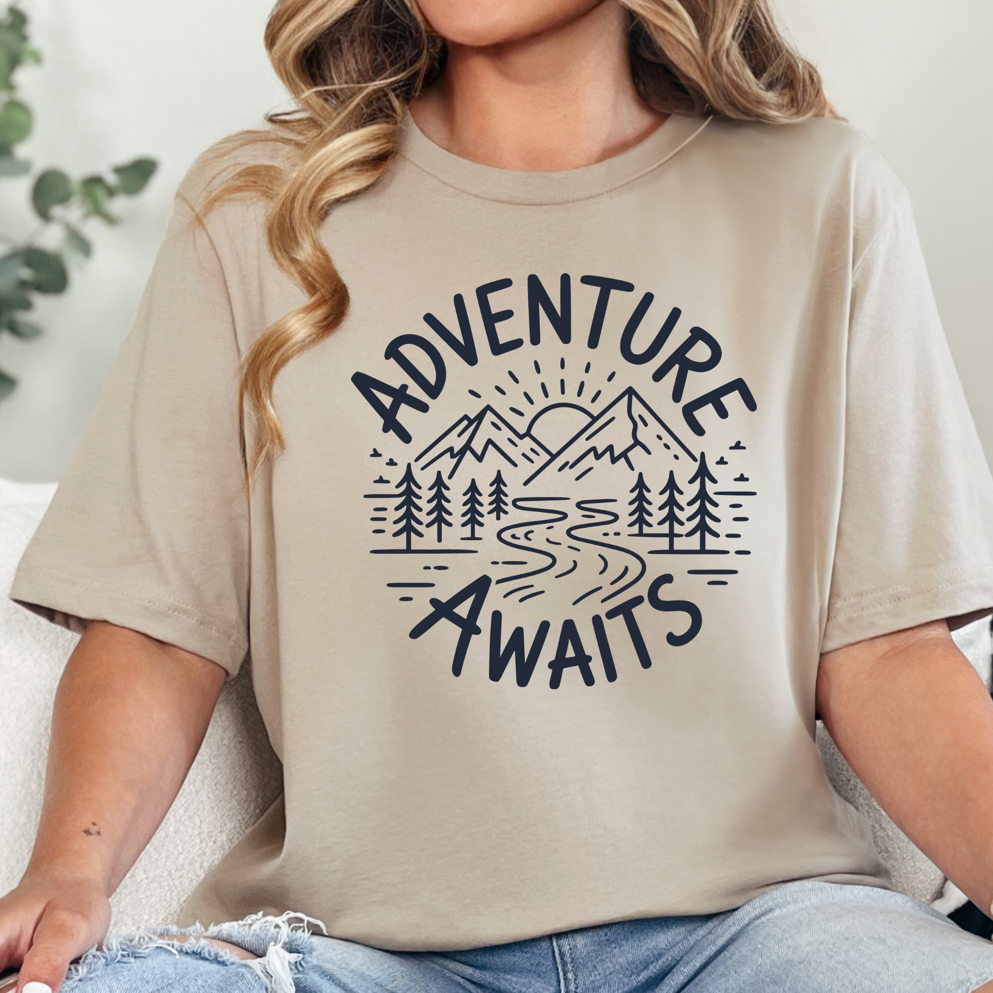 Adventure Awaits Graphic Tee - Tan