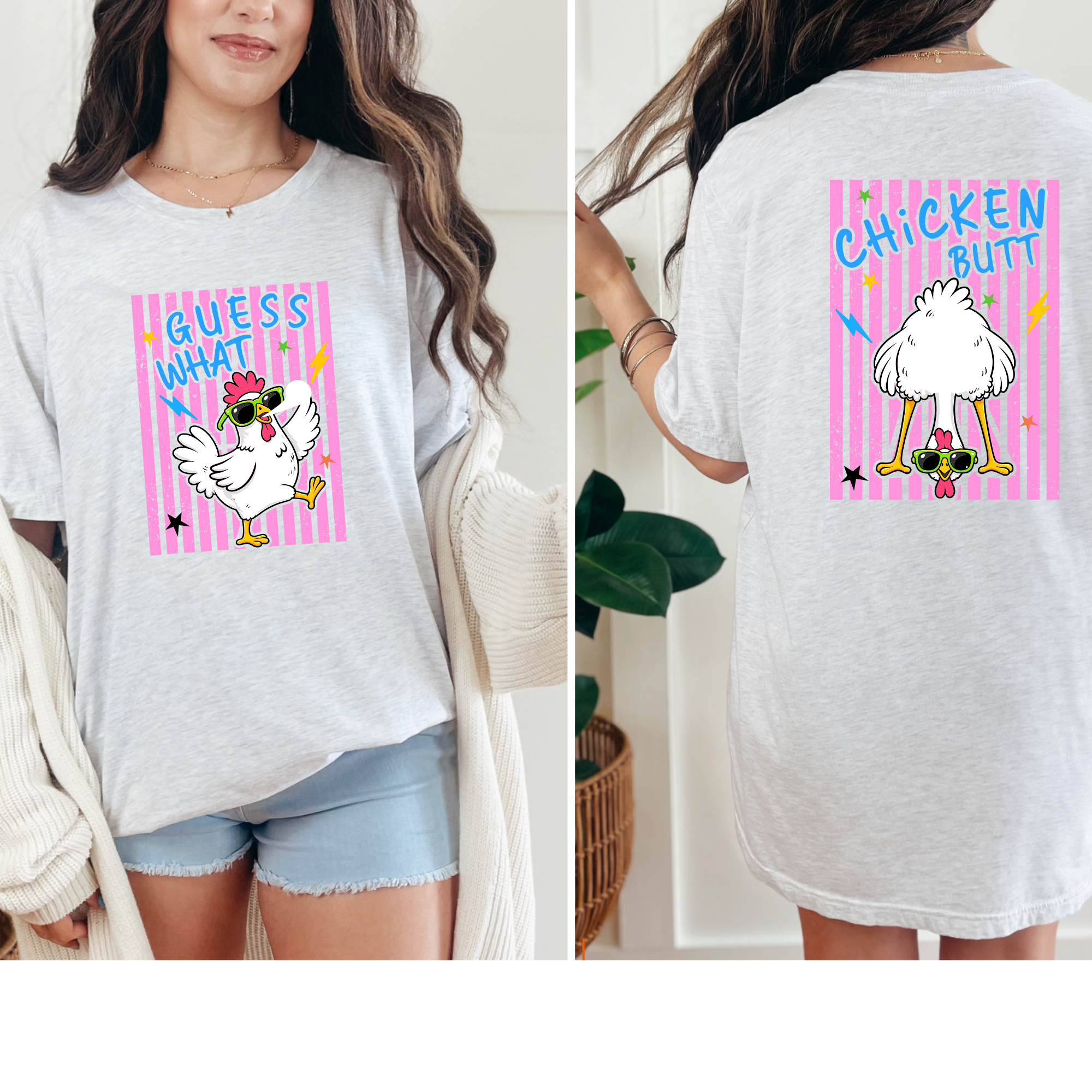 Guess What Chicken Butt Graphic Tee - Pink Tee