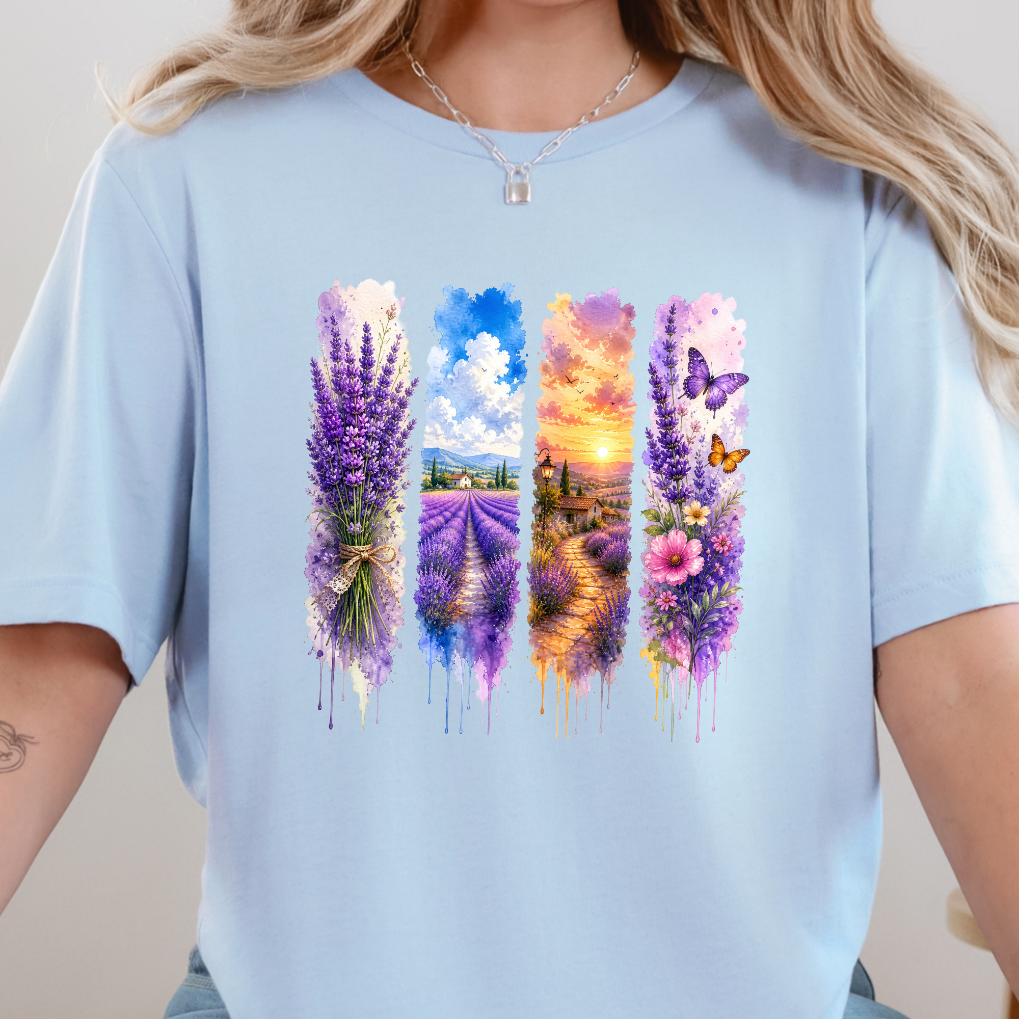 Watercolor Summer Purple Graphic Tee - Baby Blue