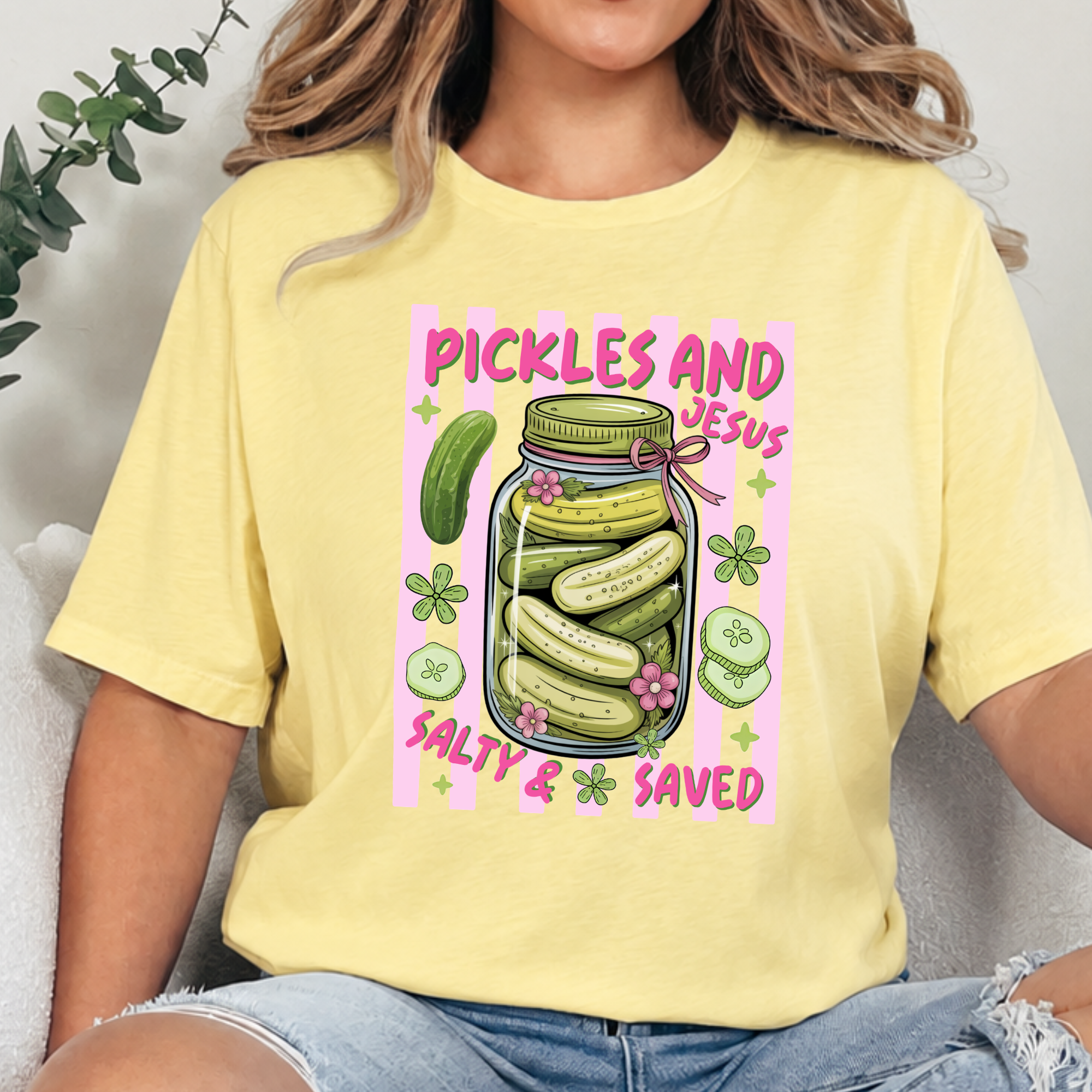 Pickles and Jesus Graphic Tee - Heather French Vanilla