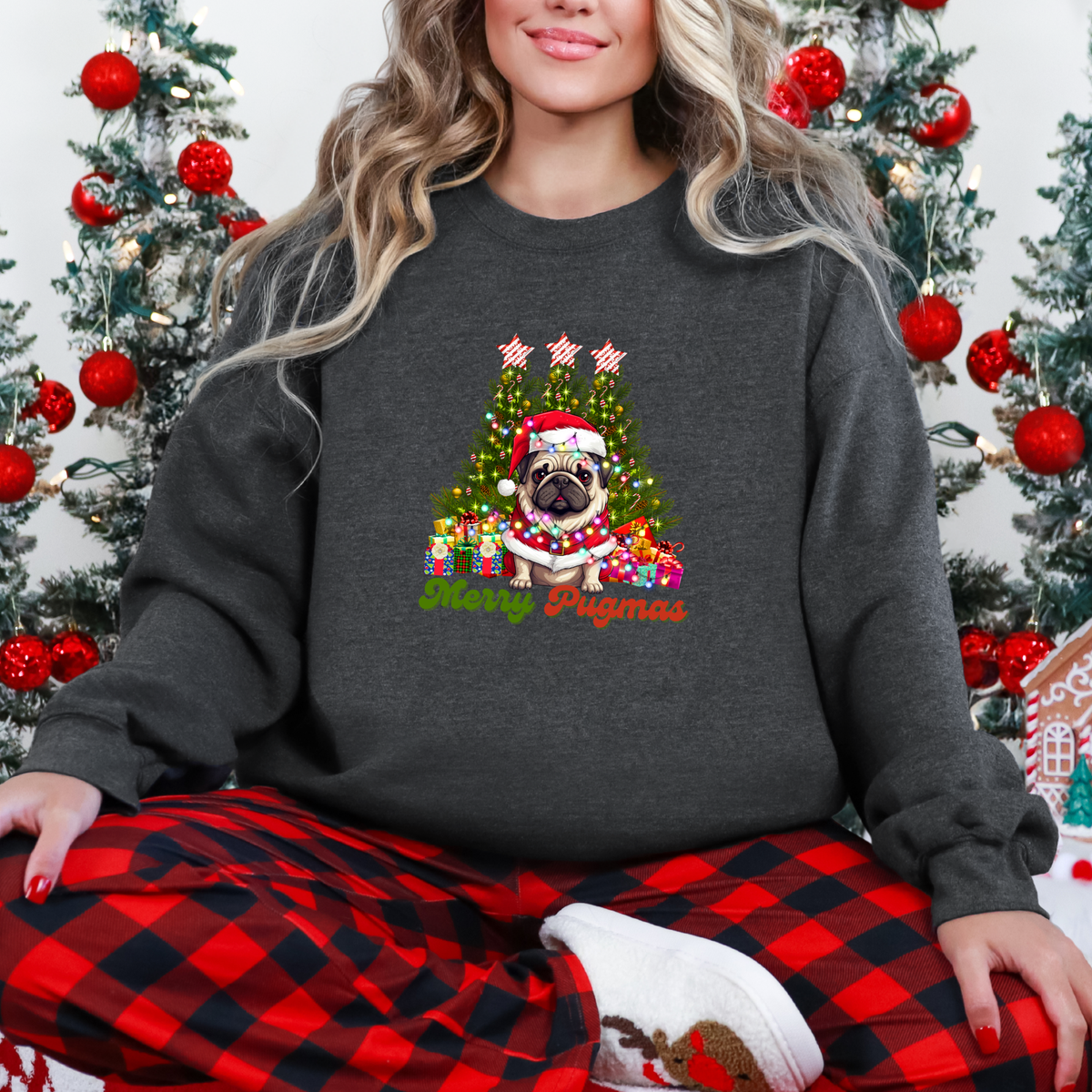Merry Pugmas Sweatshirt - Dark Heather Sweatshirt