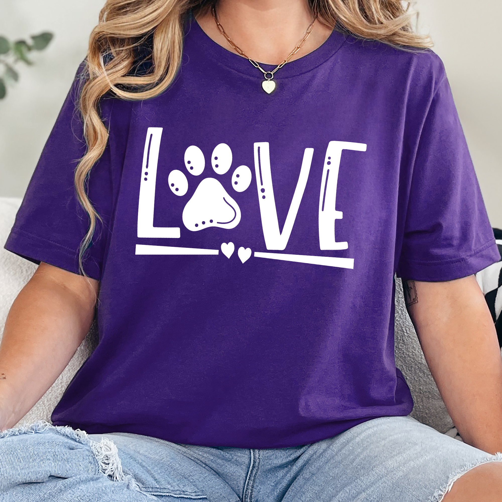 Love Paw Print Graphic Tee - Team Purple