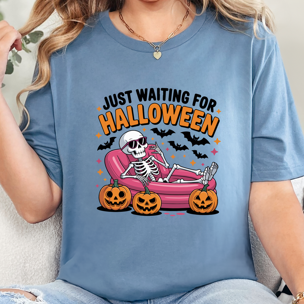 Waiting on Halloween Graphic Tee - Steel Blue