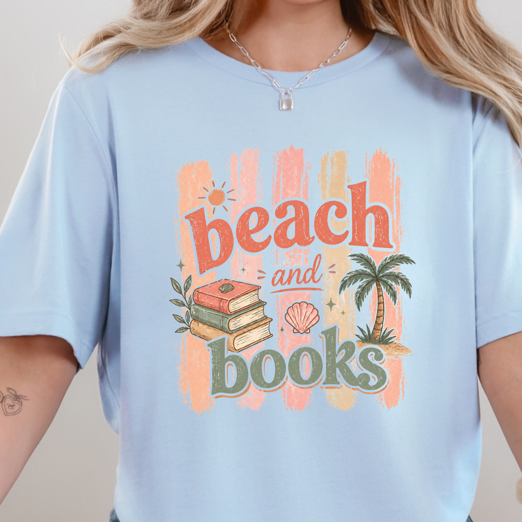 Beach and Books Graphic Tee - Baby Blue