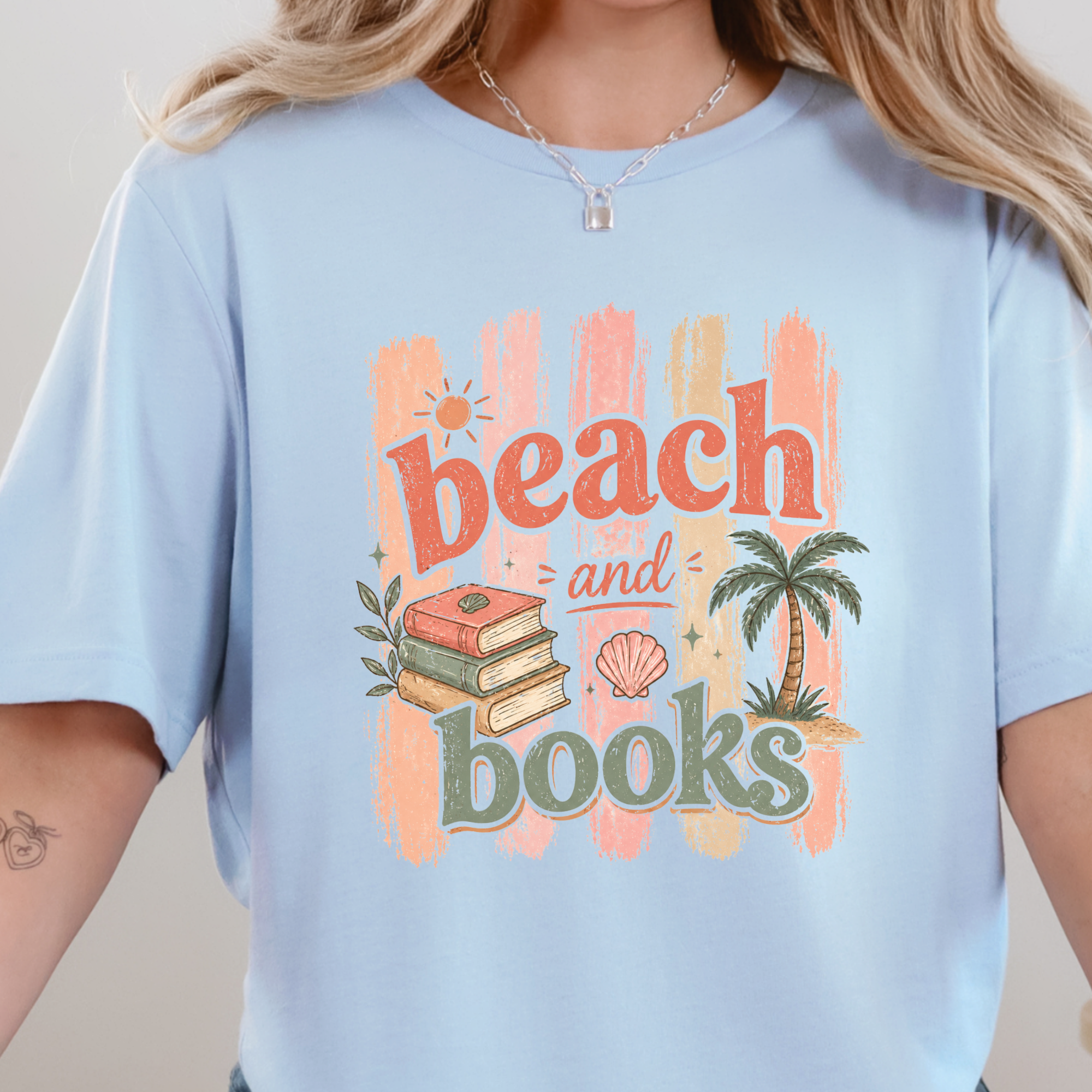 Beach and Books Graphic Tee - Baby Blue