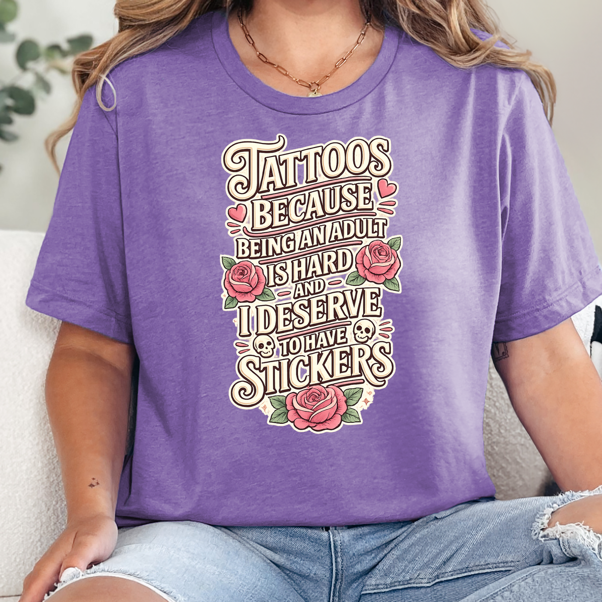 Deserve to have Stickers Graphic Tee - Heather Team Purple