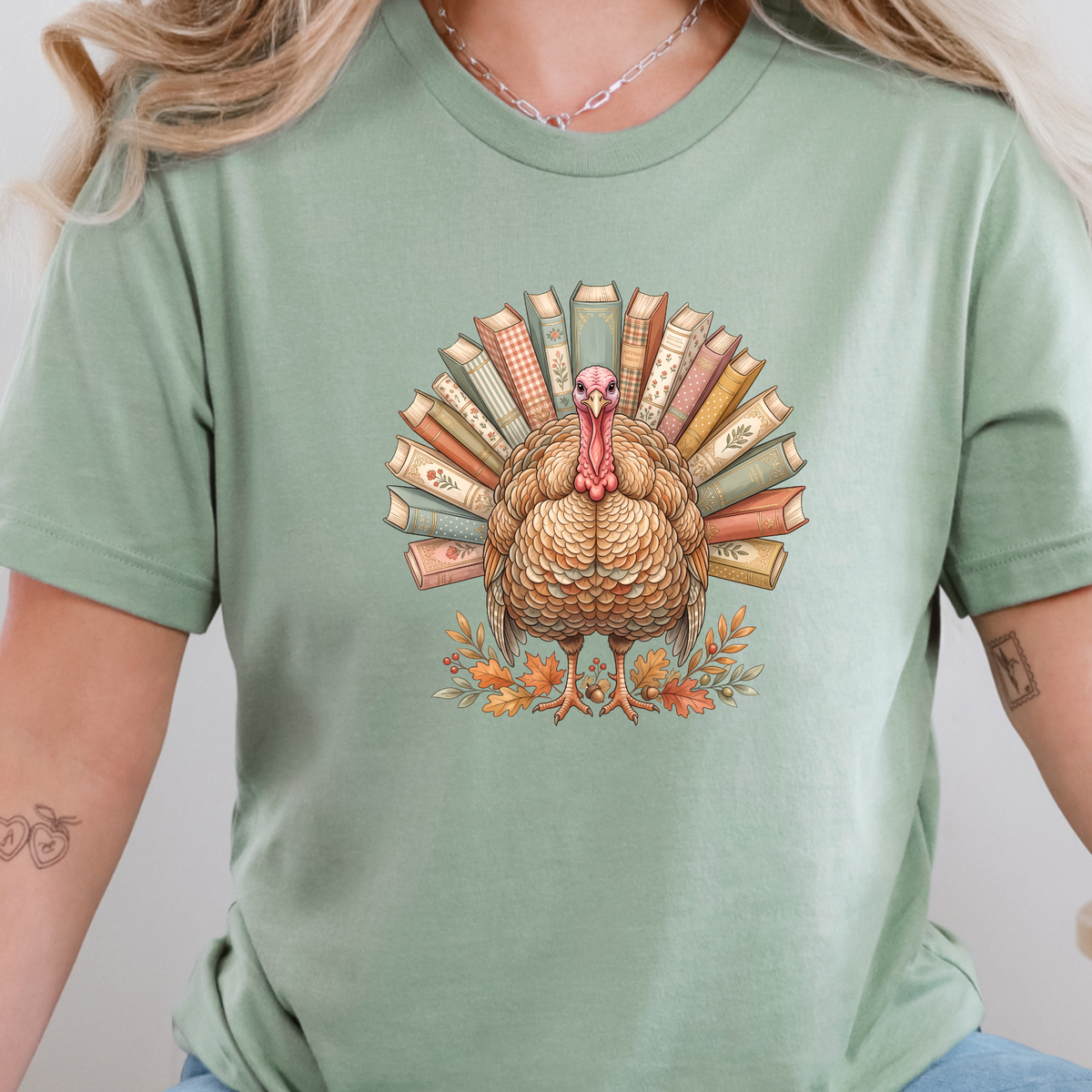 Turkey Book Lover Graphic Tee - Sage