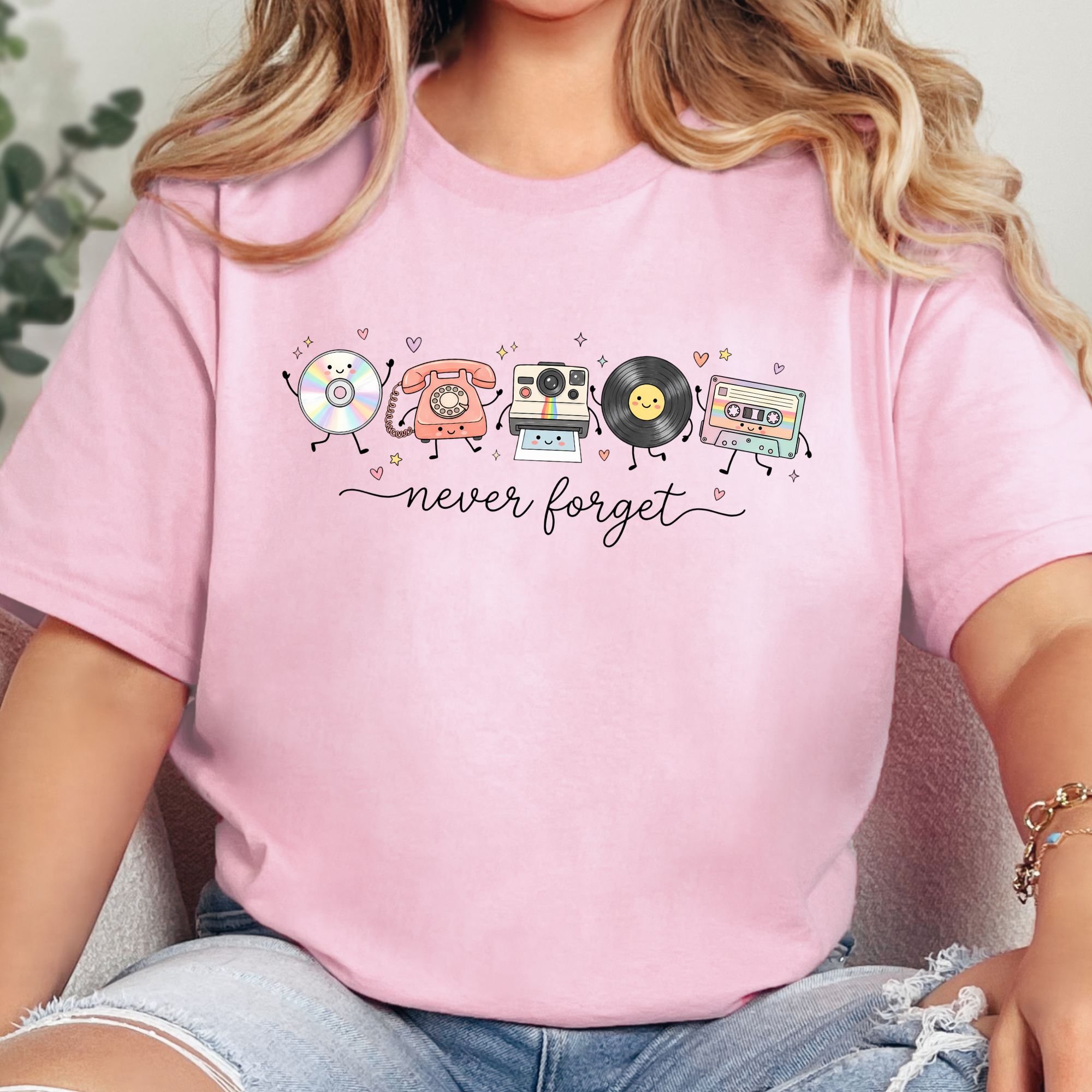 Never Forget Retro Graphic Tee - Pink