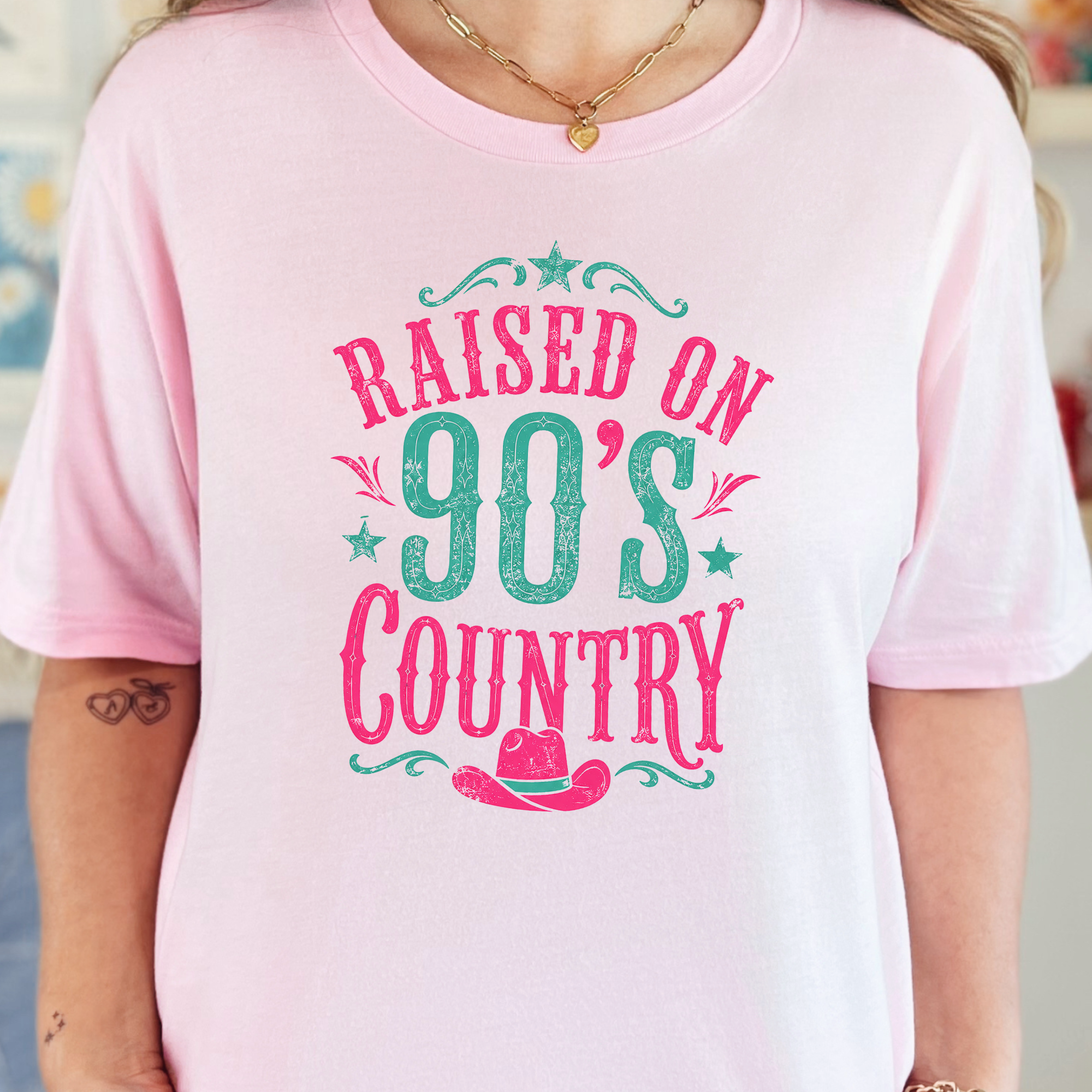 Raised on 90s Country Graphic Tee - Soft Pink