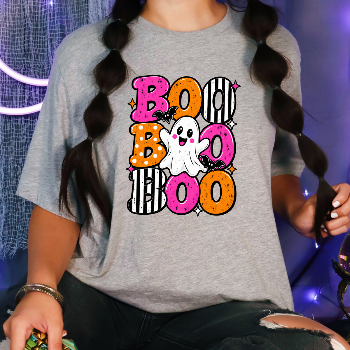Stacked Boo Graphic Tee - Grey