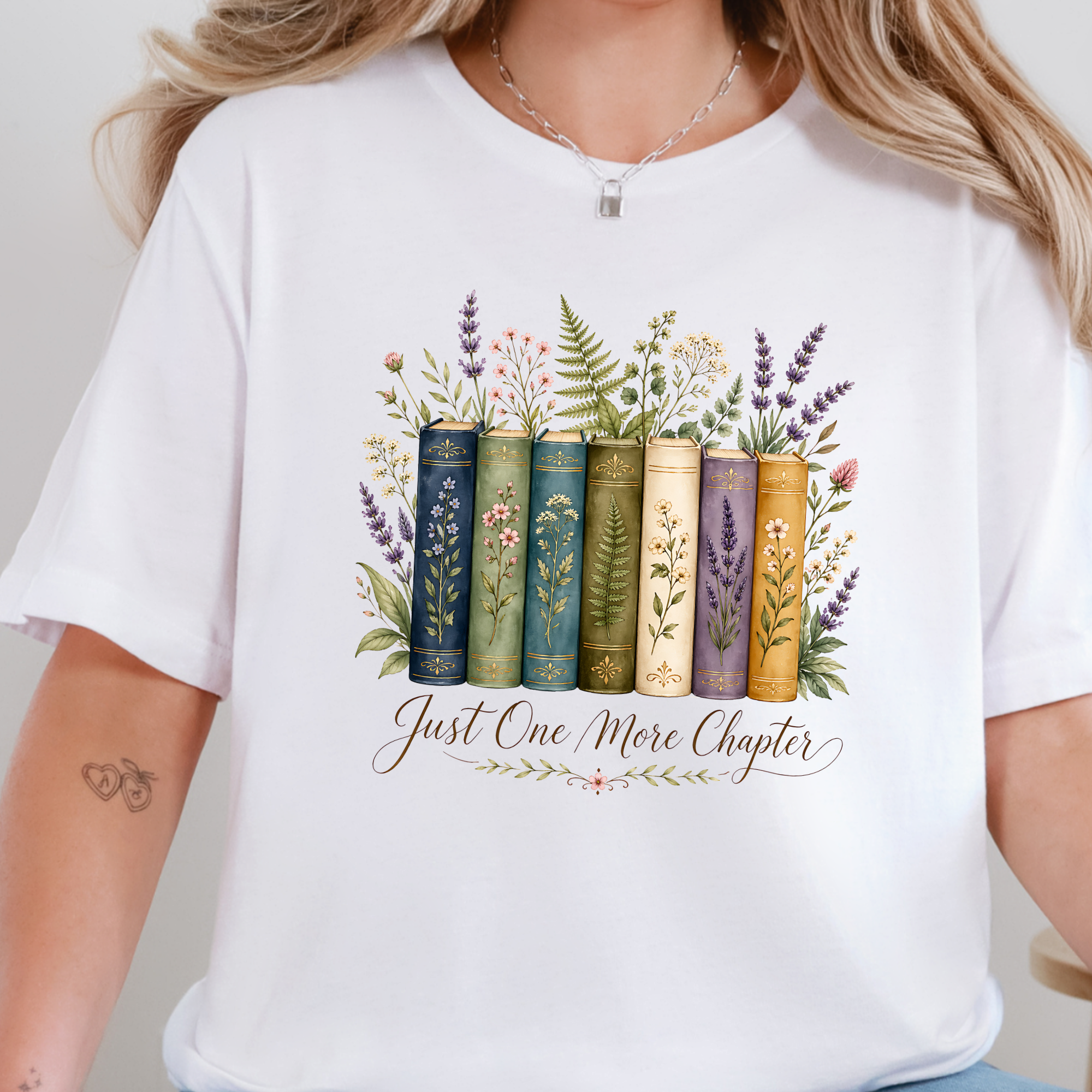 Floral Just One More Chapter Graphic Tee - White