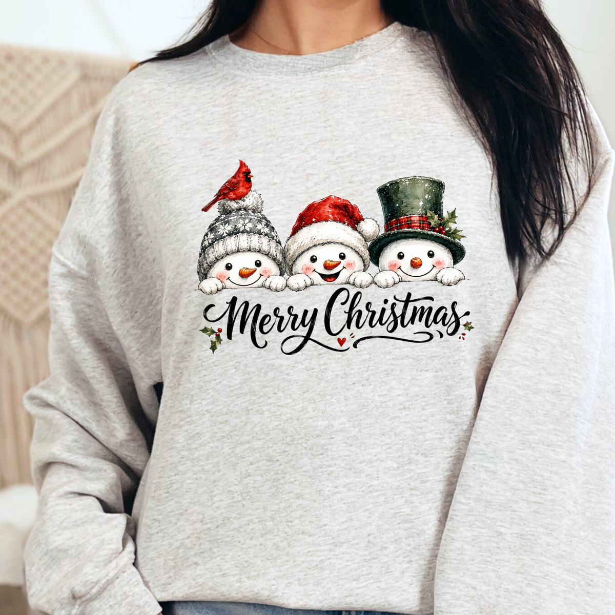 Christmas Snowman Trio Graphic Sweatshirt - Ash