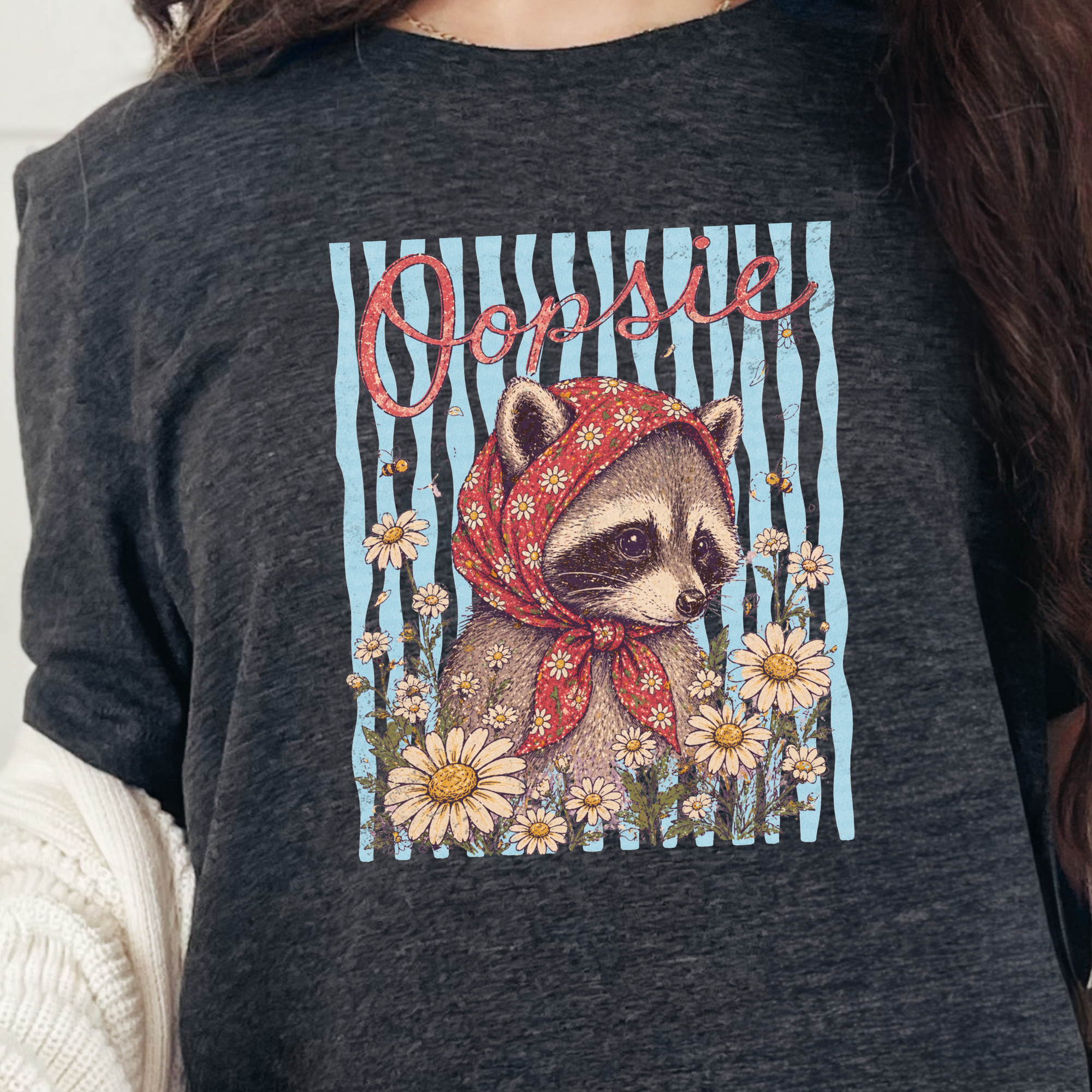 Oopsie Raccoon Graphic Tee - Dark Grey Heather Tee