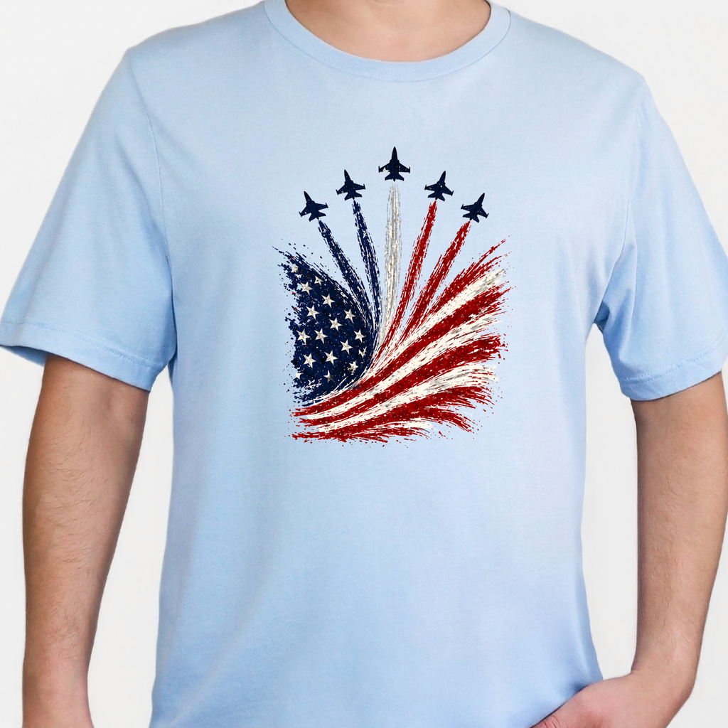 Flag with Jets Graphic Tee - Baby Blue Tee