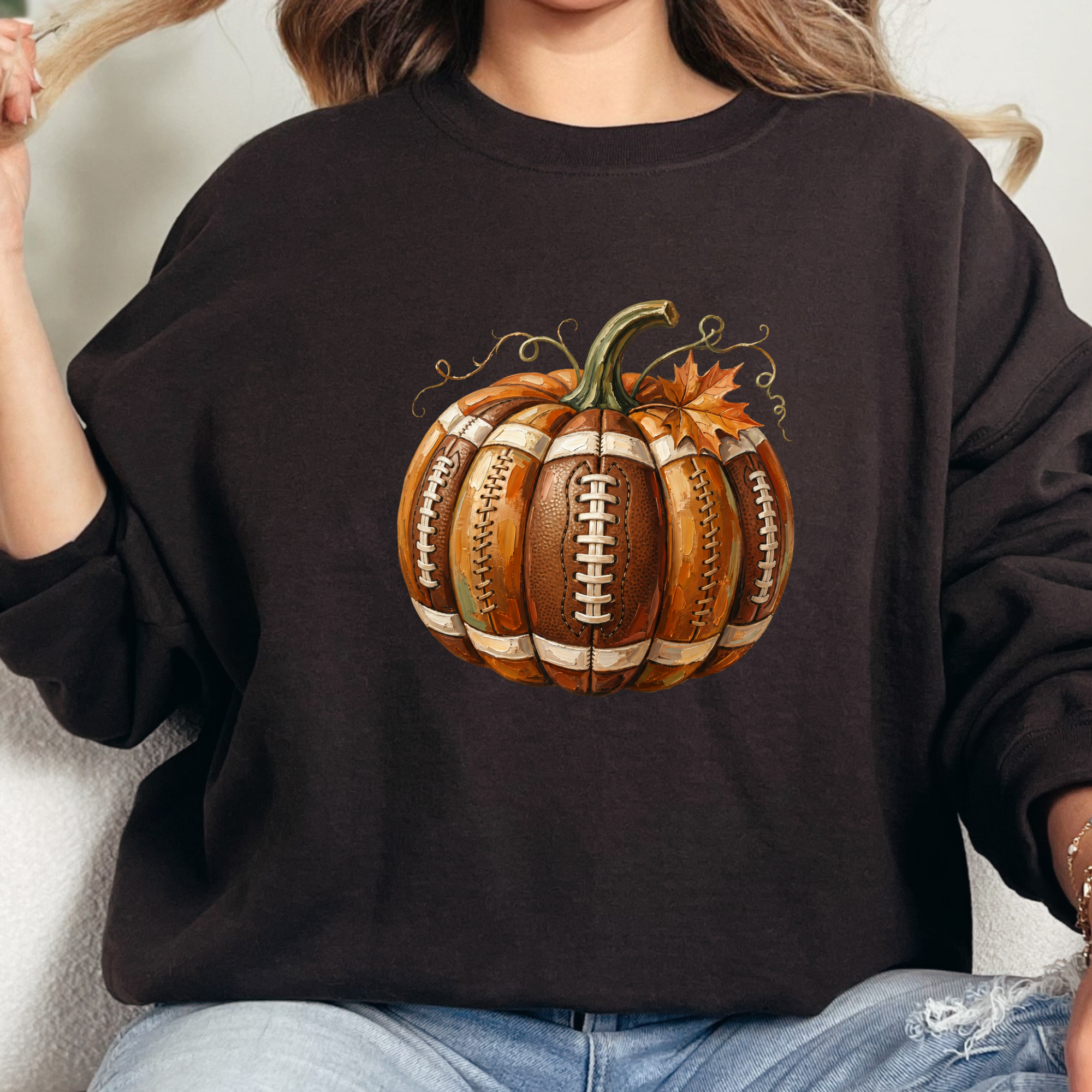 Football Pumpkin Graphic Sweatshirt - Dark Chocolate