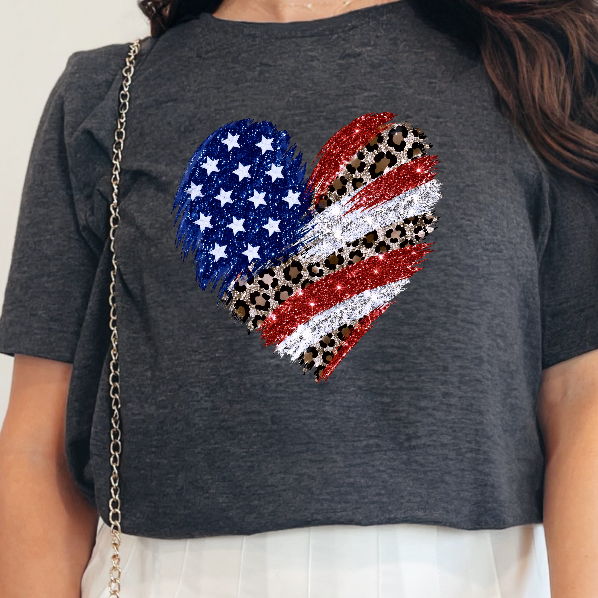 Flag Heart Graphic Tee - Dark Grey Heather Tee