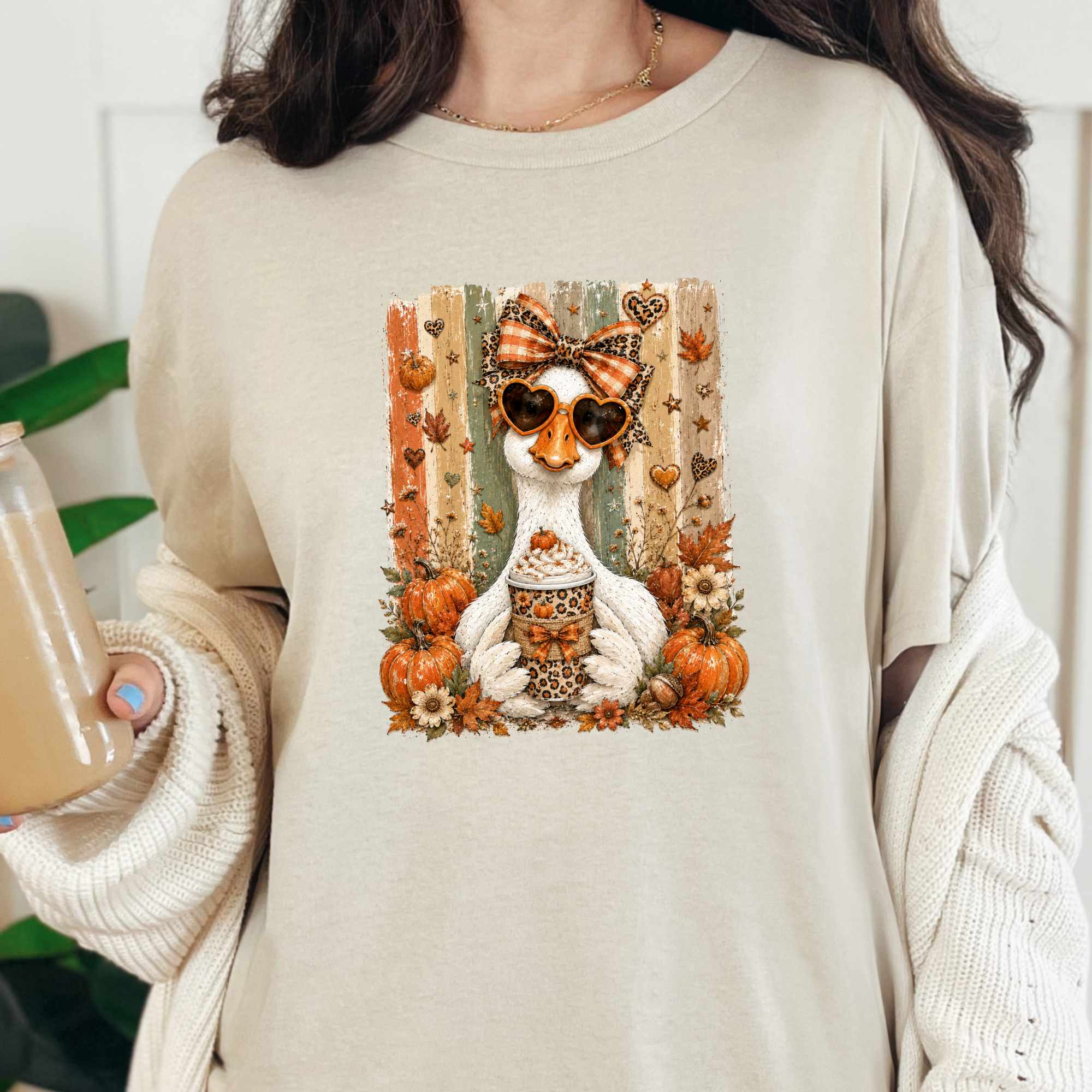 Preppy Fall Goose Graphic Tee - Natural
