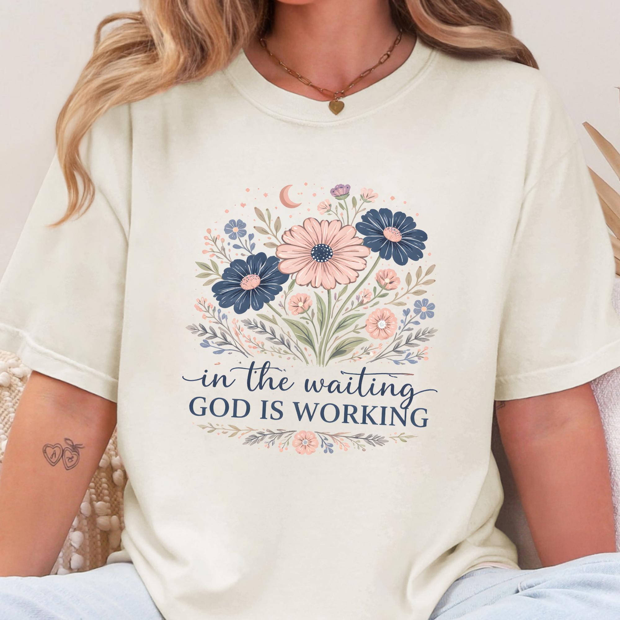 Floral God Is Waiting Graphic Tee - Ivory