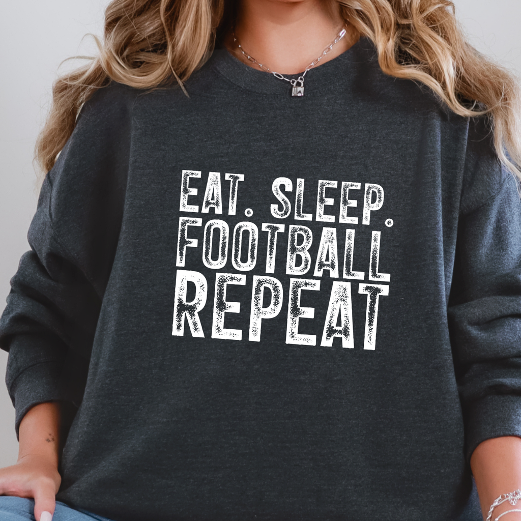 Eat Sleep Football Repeat Graphic Sweatshirt - Dark Heather